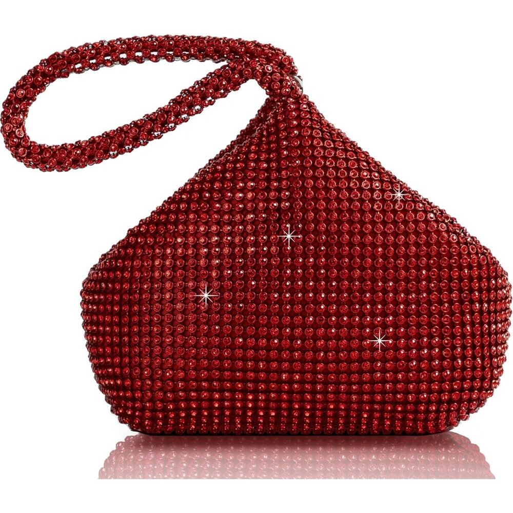 Women's Red Sparkly Glitter Rhinestone Triangle Evening Clutch Bag
